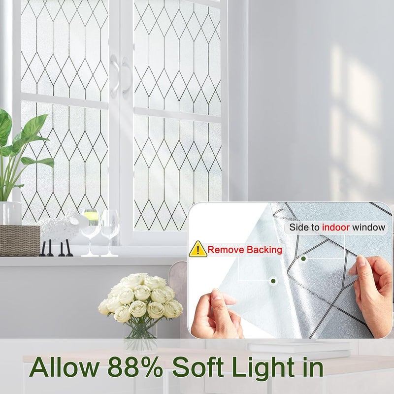 Windimiley Window Privacy Film Stained Glass Static Clings, Bathroom Frosted Leaded Decorative Window Stickers, UV Heat Blocking Opaque Removable for Home Door Coverings (35.4 x 118.1in,Pure) - Image 3